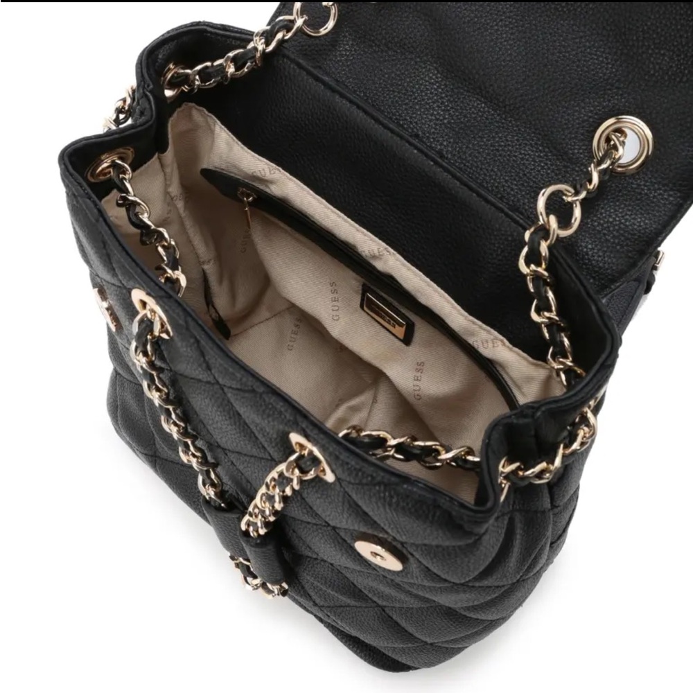 Hard 2 Find Black Leather Gillian Flap Guess Quilted Backpack Urban Spirit GG - Picture 12 of 16